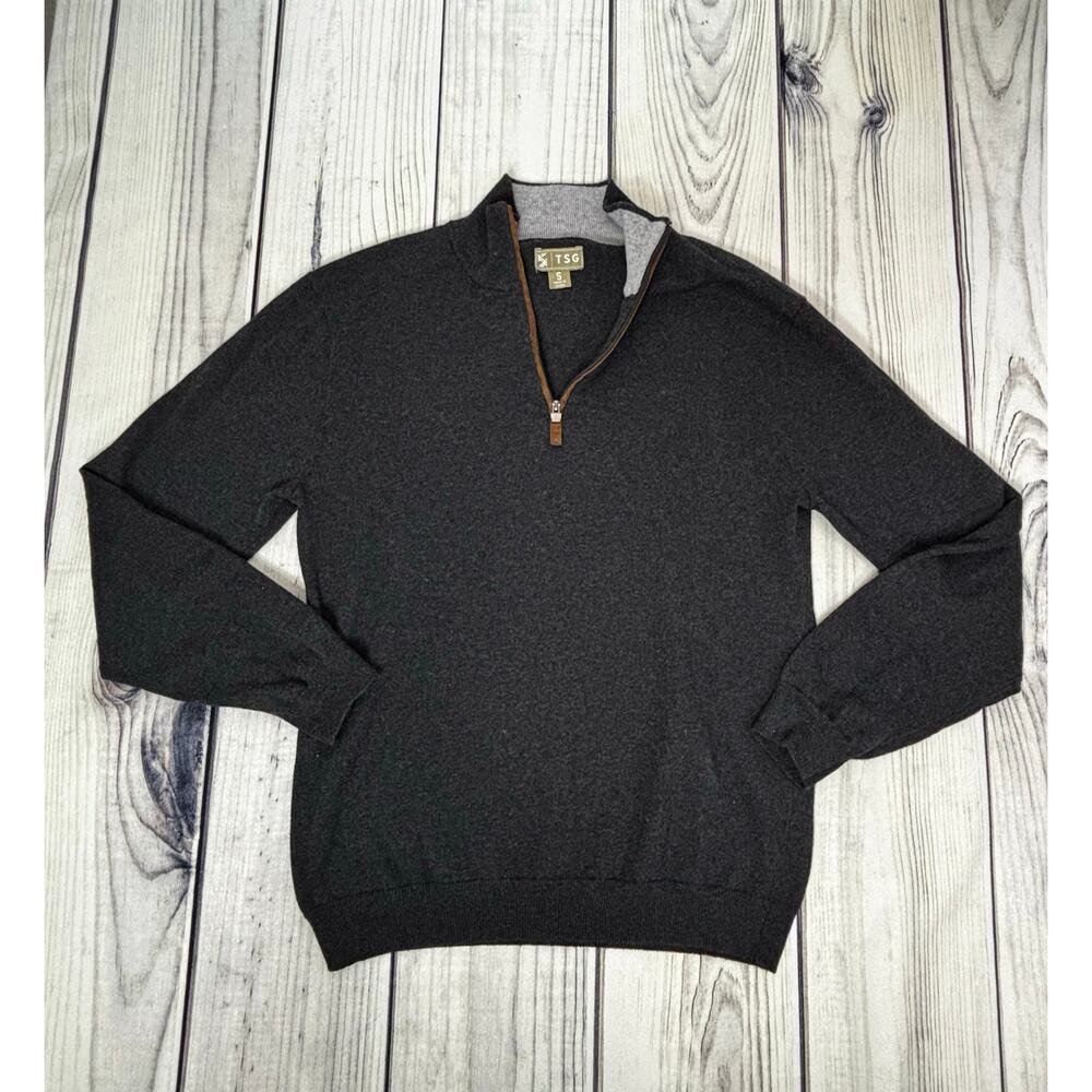 TSG Mens Small Cashmere Blend Quarter Zip Gray Sweater Pullover Cotton